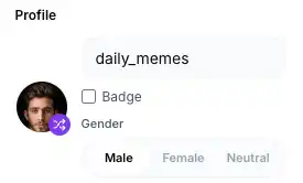 TikTok comment generator profile configuration panel showing gender, name, and badge settings